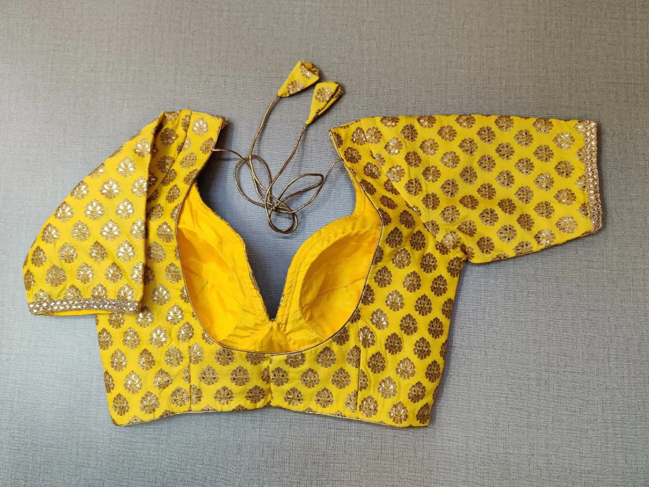 50X857-RO Yellow Embroidered Golden Zari  Designer Saree Blouse