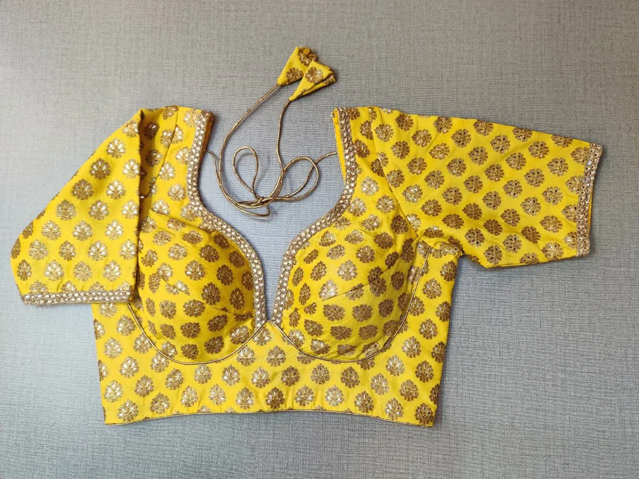 50X857-RO Yellow Embroidered Golden Zari  Designer Saree Blouse