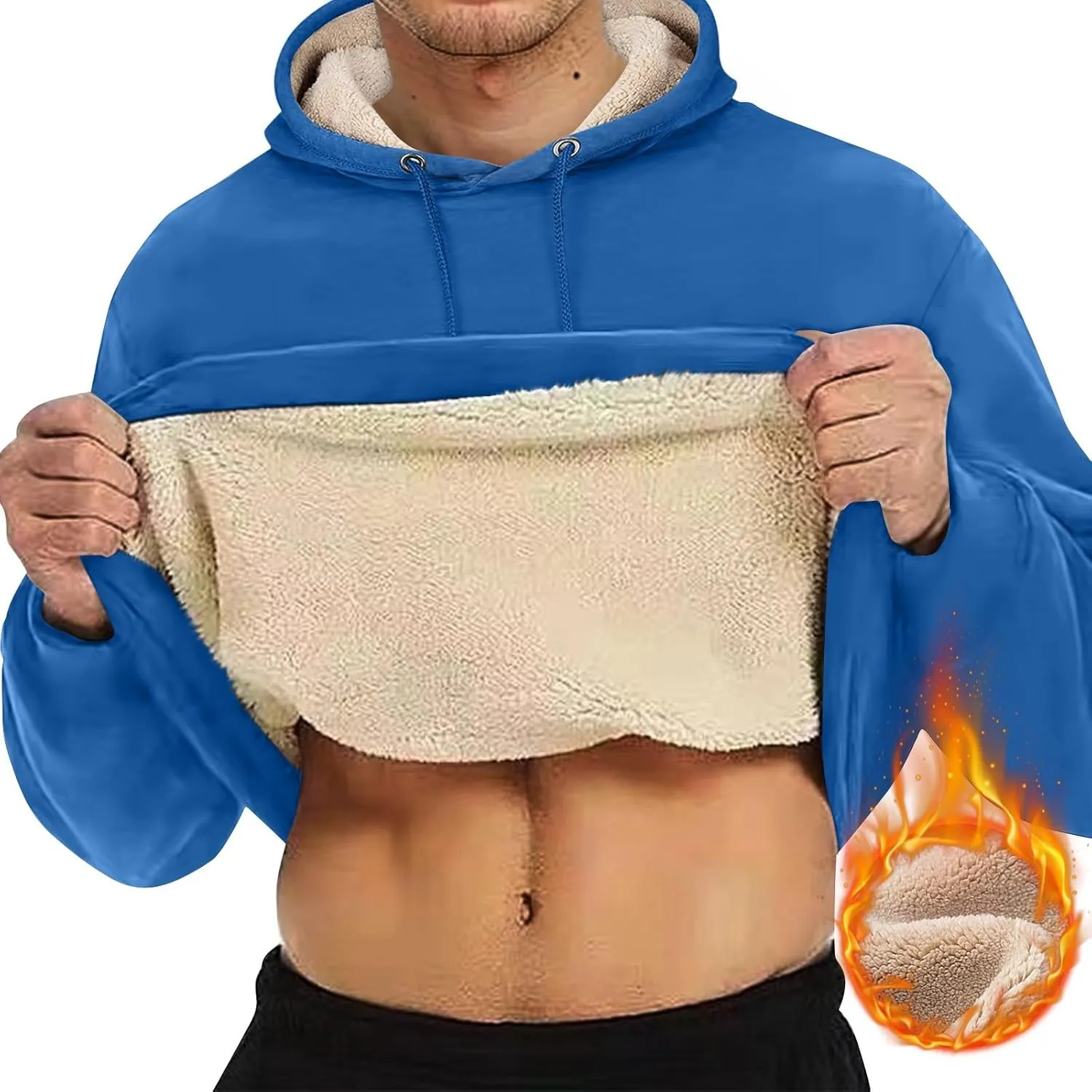 ADHOWBEW Mens Thermal Long Sleeve Thick Sweatshirts Pullover Sherpa Lined Heavy Weight Cold Weather Fleece Hoodies
