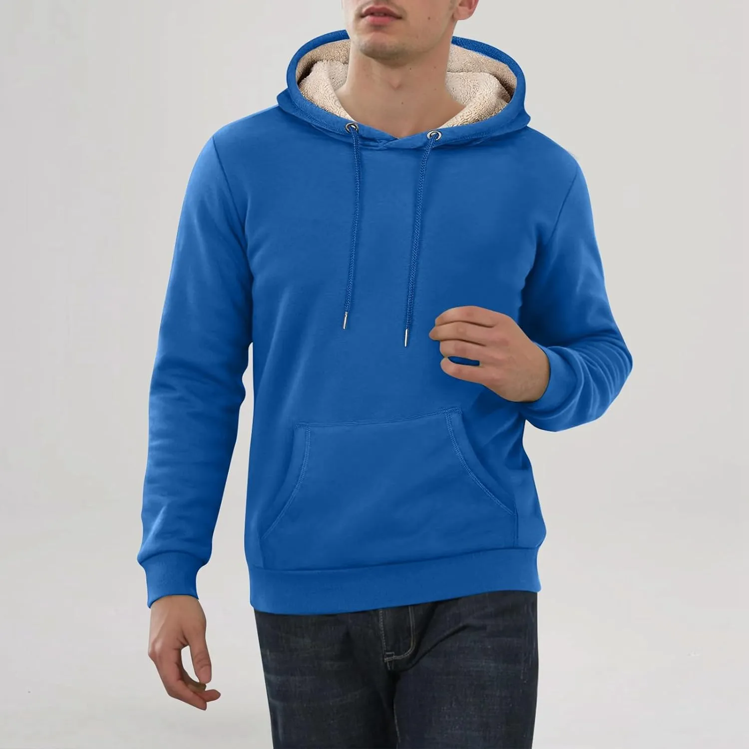 ADHOWBEW Mens Thermal Long Sleeve Thick Sweatshirts Pullover Sherpa Lined Heavy Weight Cold Weather Fleece Hoodies