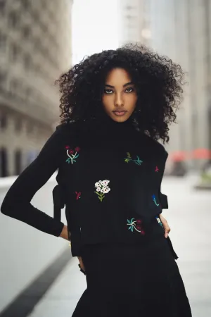 ALZ-T498 BLACK EMBROIDERED FLORAL TOP
