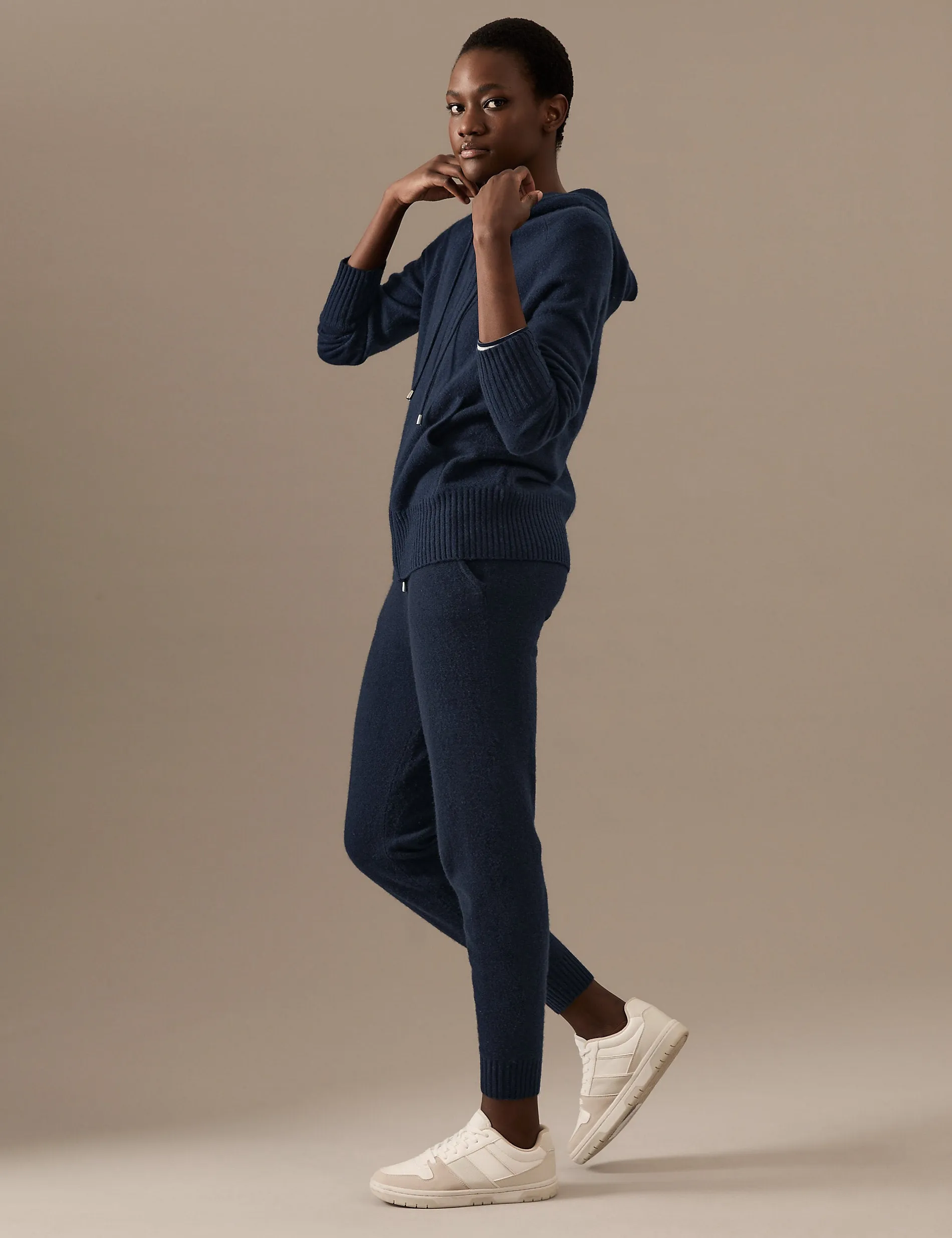 Autograph Pure Cashmere Knitted Oversized Hoodie, Navy