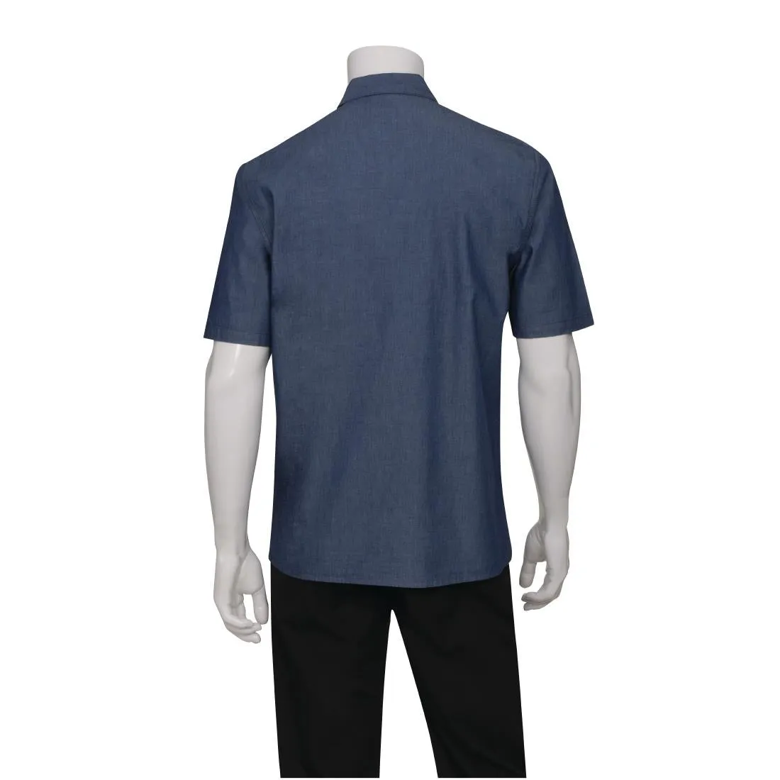 B074-XS Chef Works Detroit Unisex Denim Shirt Short Sleeve Blue XS