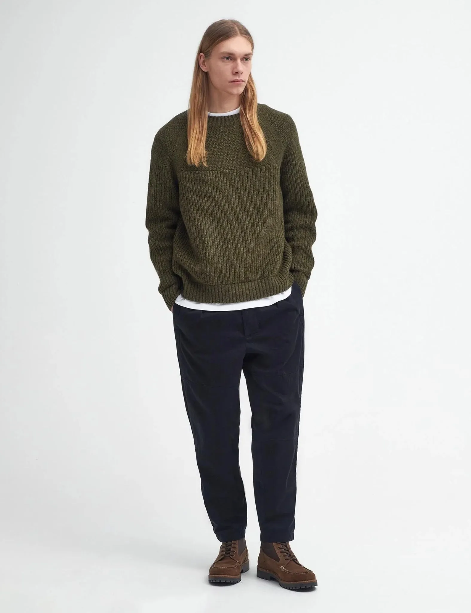 Barbour Heritage Gansey Oversized Crew Knit Jumper - Olive Green