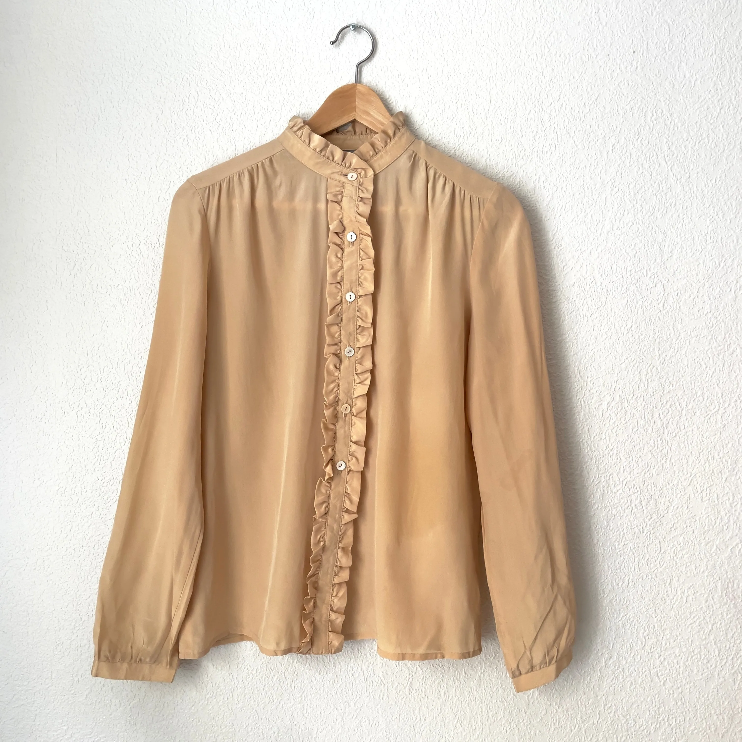 Beige Ruffle Silk Blouse