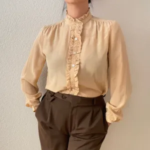 Beige Ruffle Silk Blouse