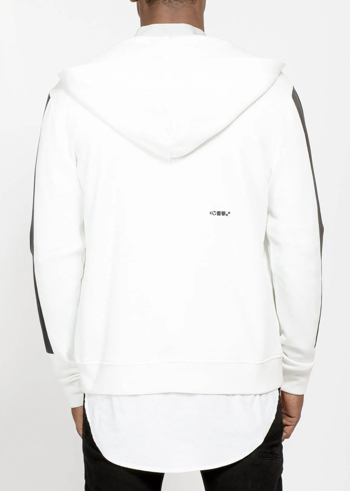 Biker Hoodie with Block Print on Sleeves in White