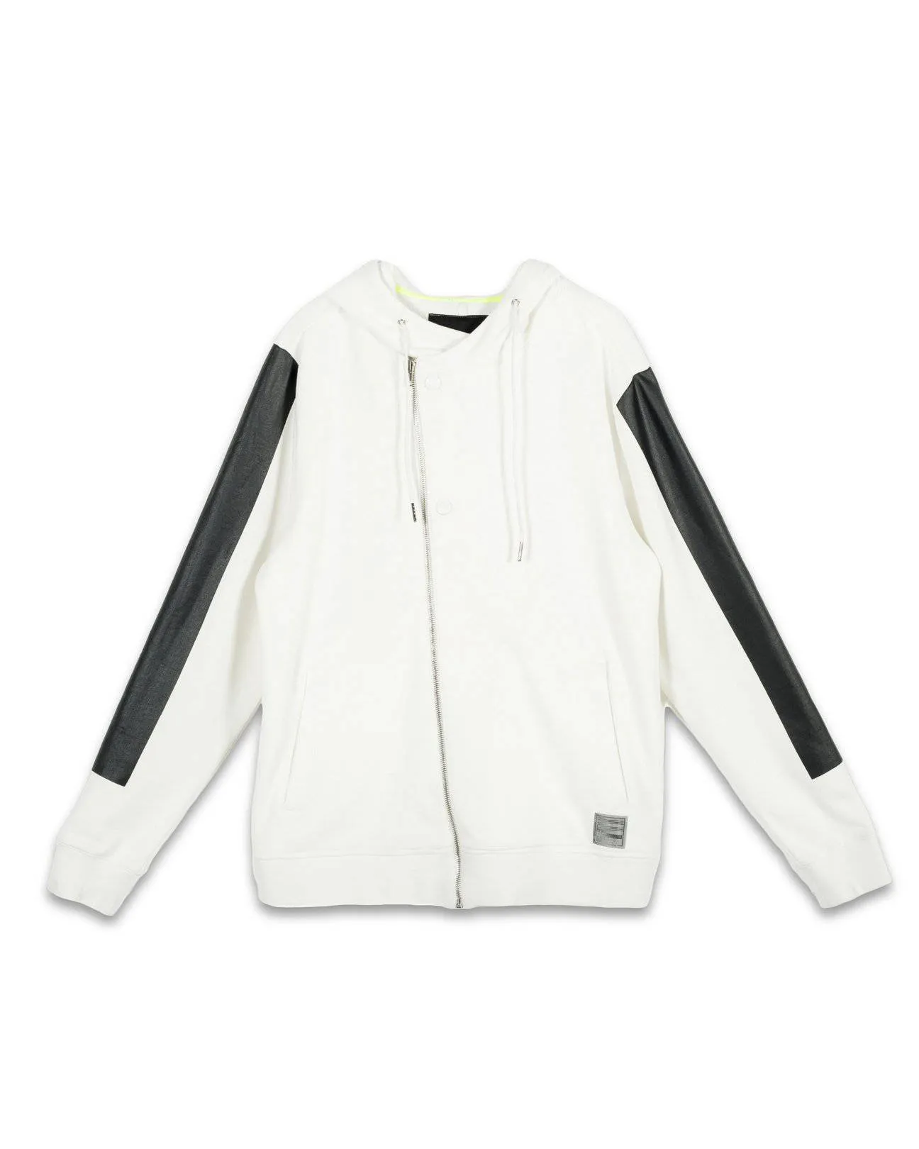 Biker Hoodie with Block Print on Sleeves in White