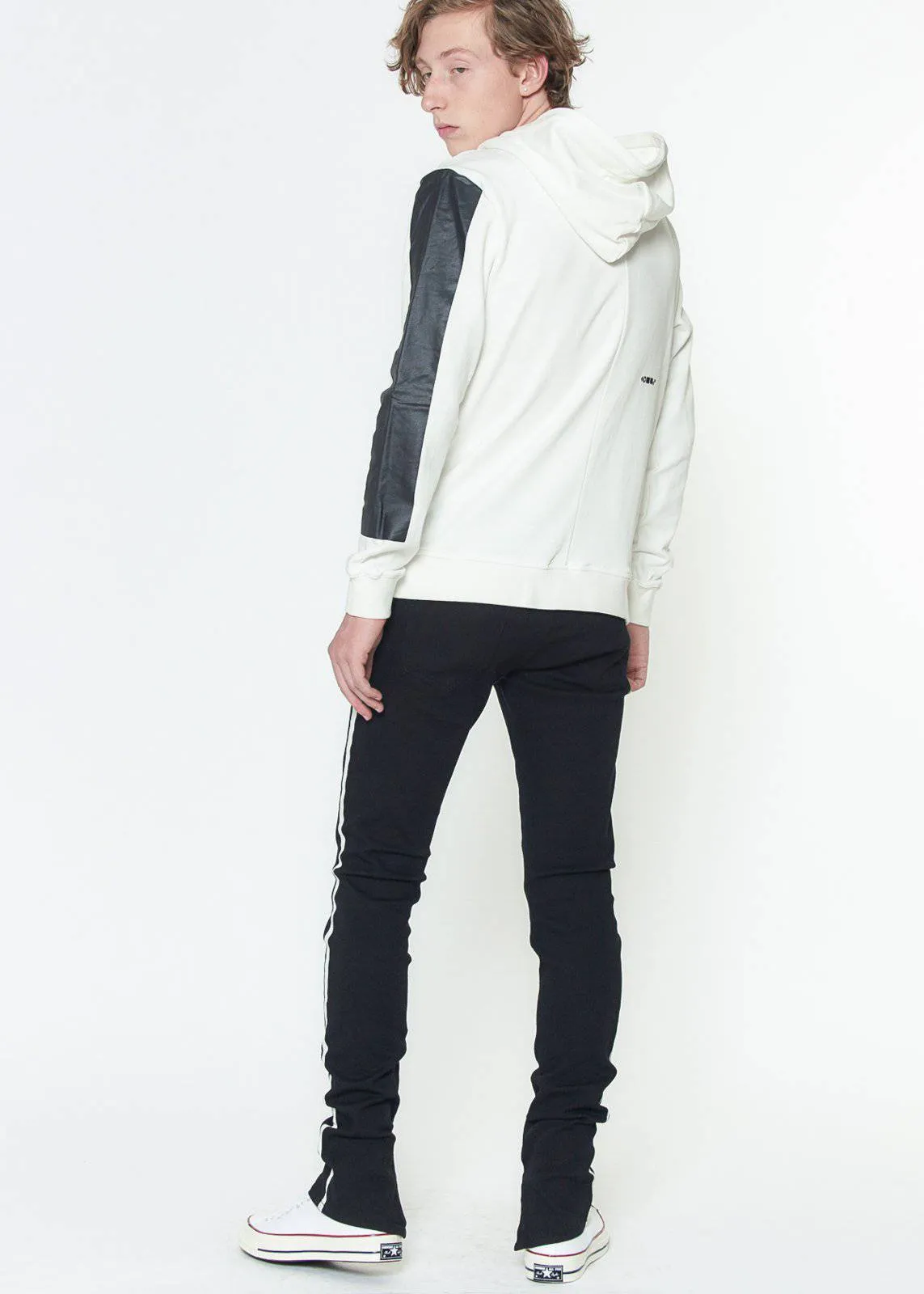 Biker Hoodie with Block Print on Sleeves in White