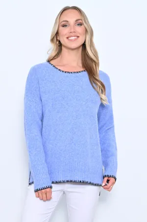 Blanket Stitch Side Split Knit - Blue