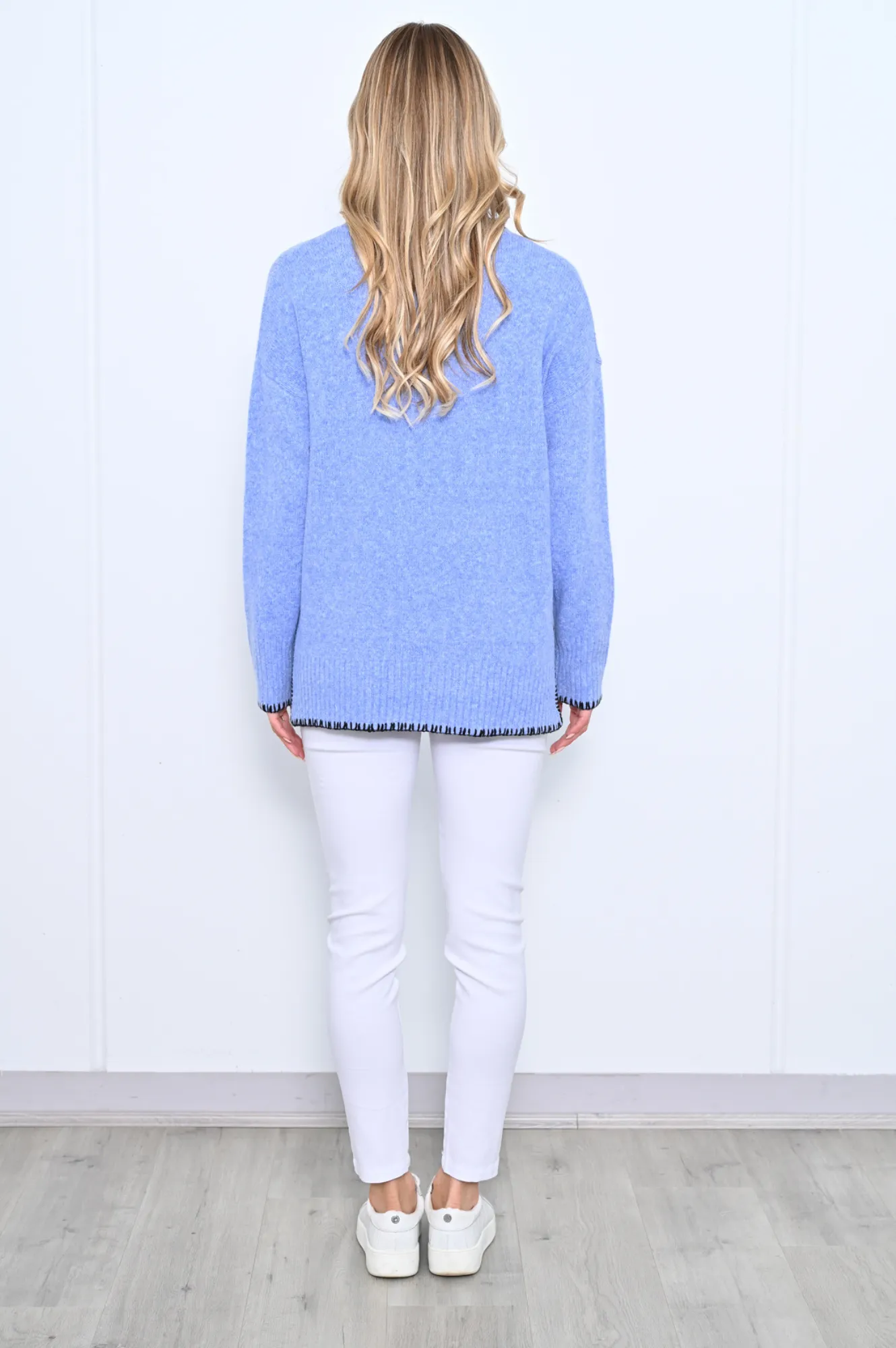Blanket Stitch Side Split Knit - Blue