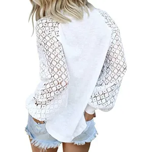 Brin - Lace Casual Loose Blouses Long Sleeve Tops