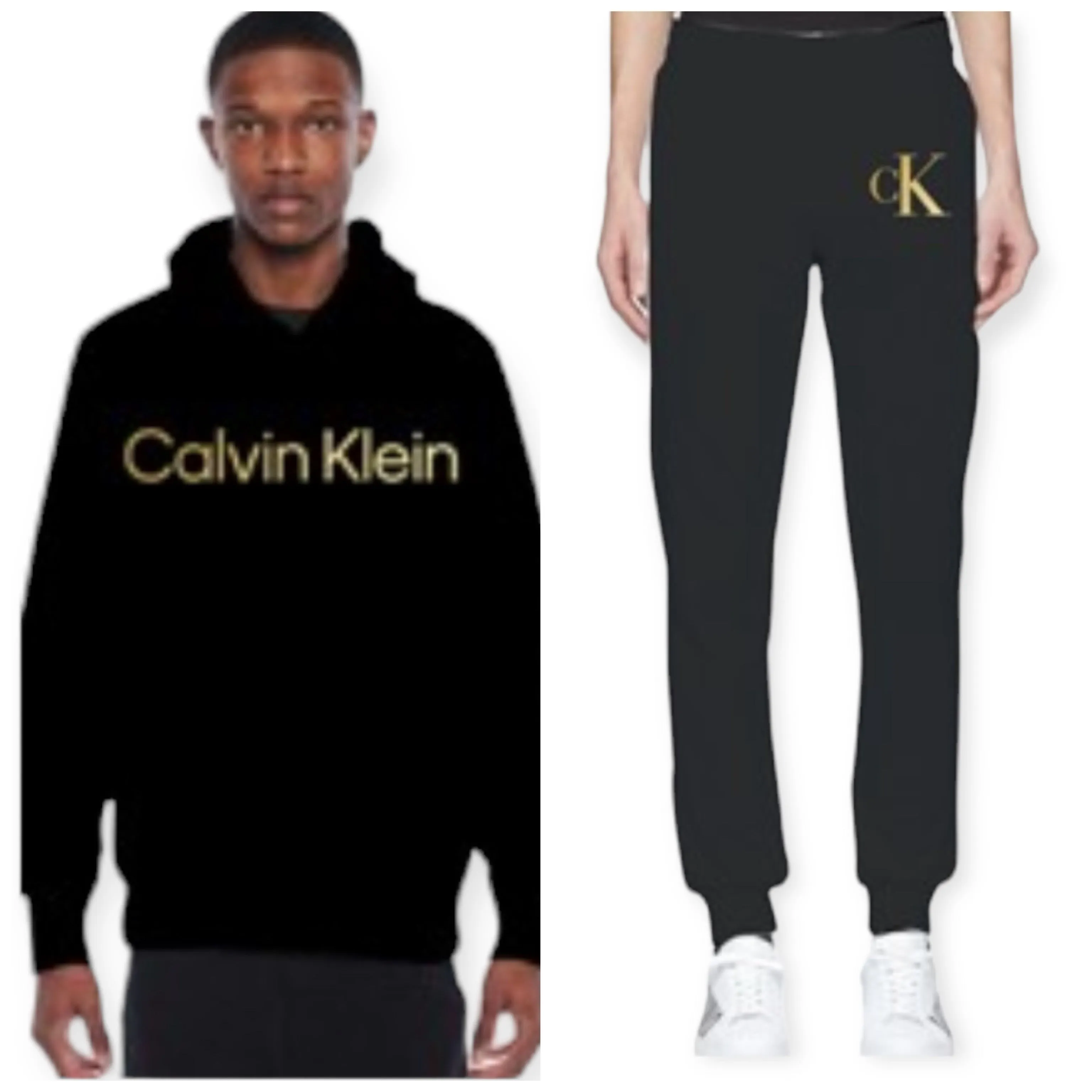 CALVIN KLEIN: Gold Metallic Hoodie/Jogger Set