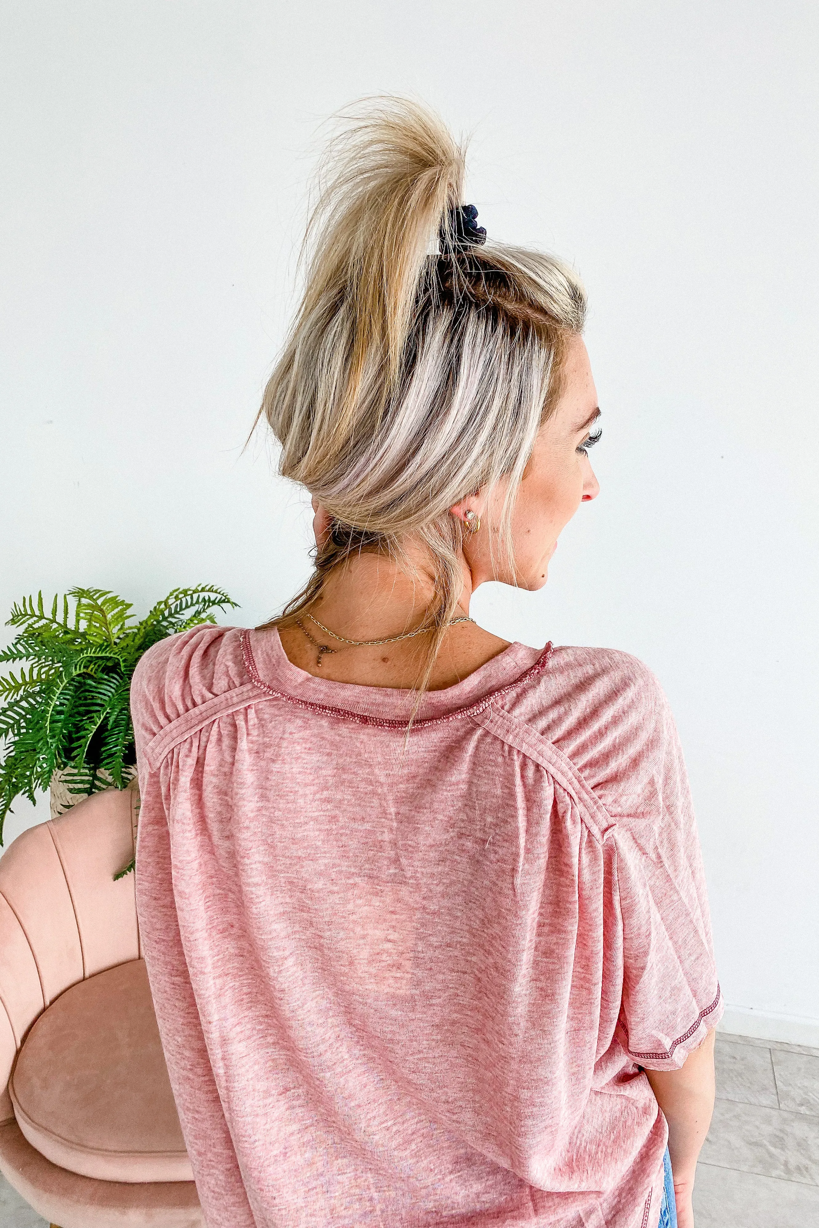 Camryn Blush Burnout Pocket Tee