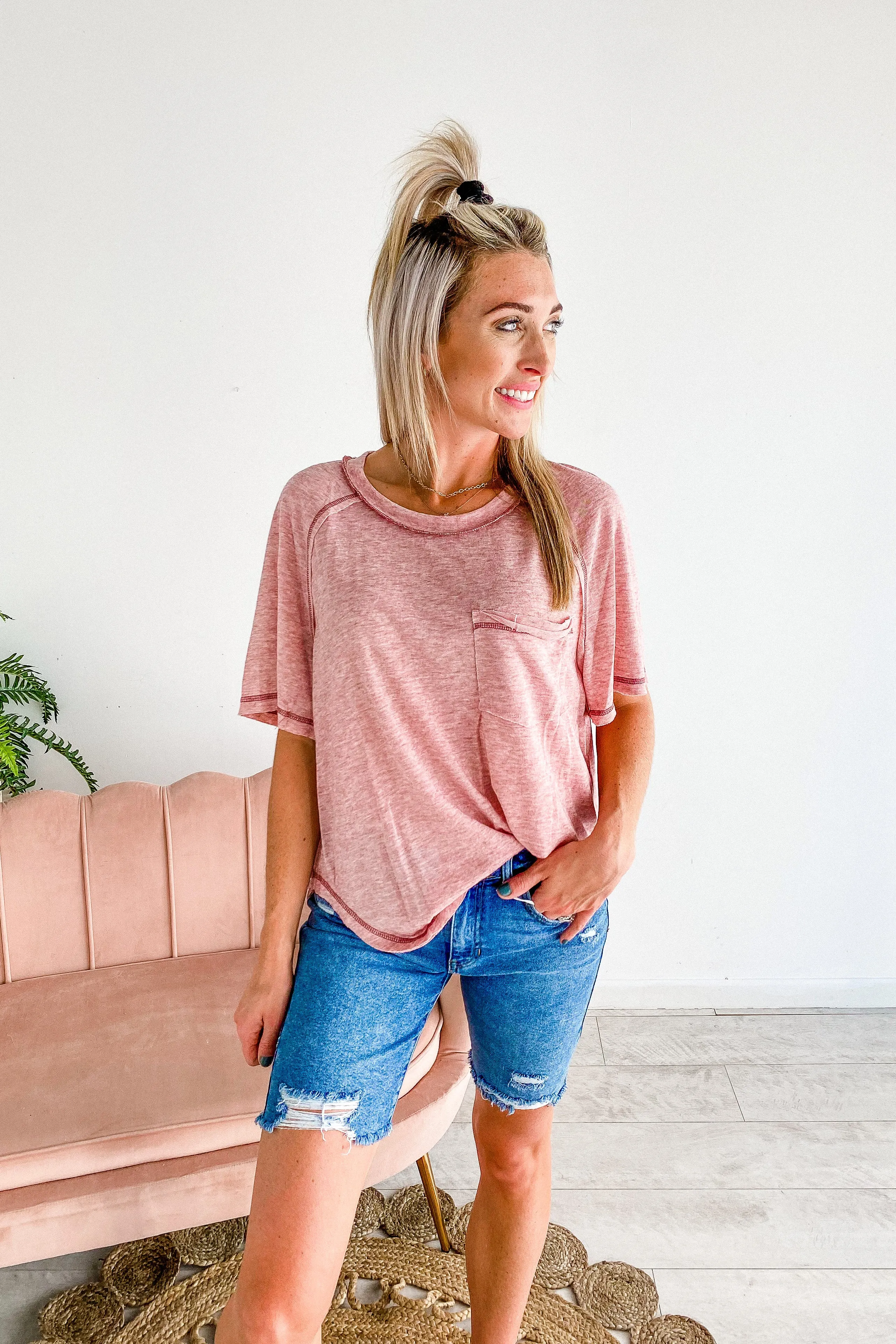 Camryn Blush Burnout Pocket Tee