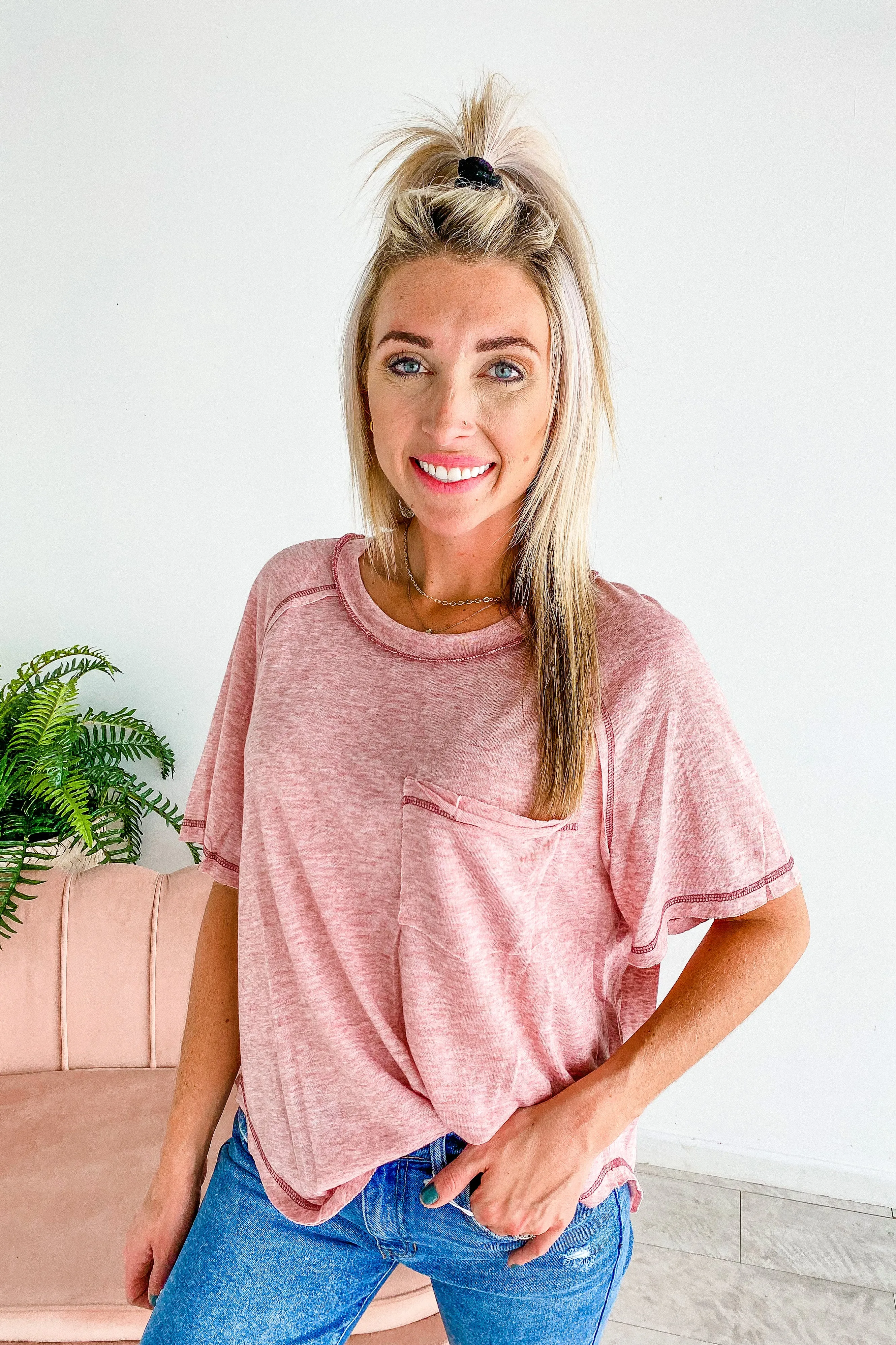 Camryn Blush Burnout Pocket Tee
