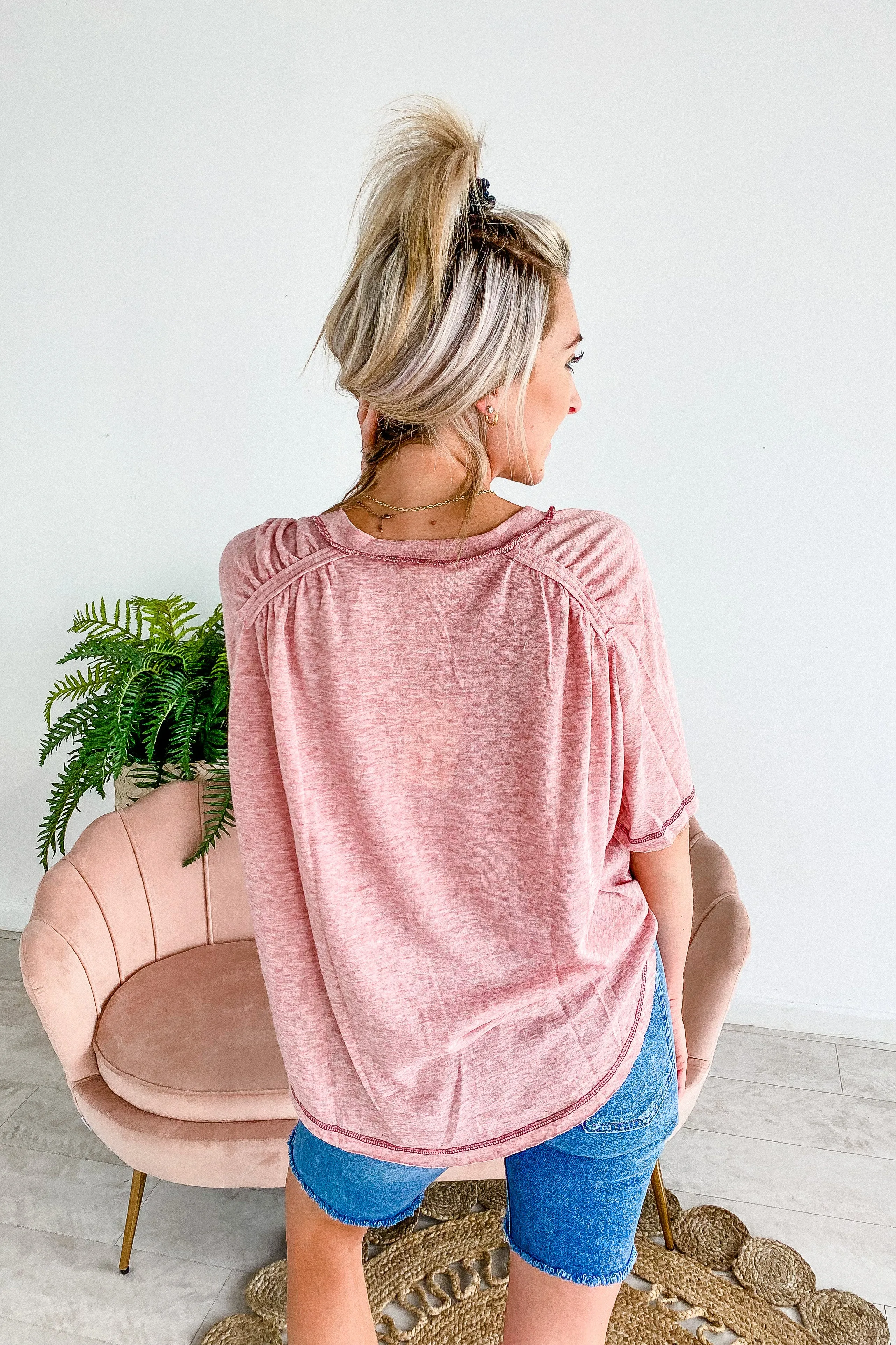 Camryn Blush Burnout Pocket Tee