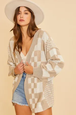 Checkered Open Front Cardigan