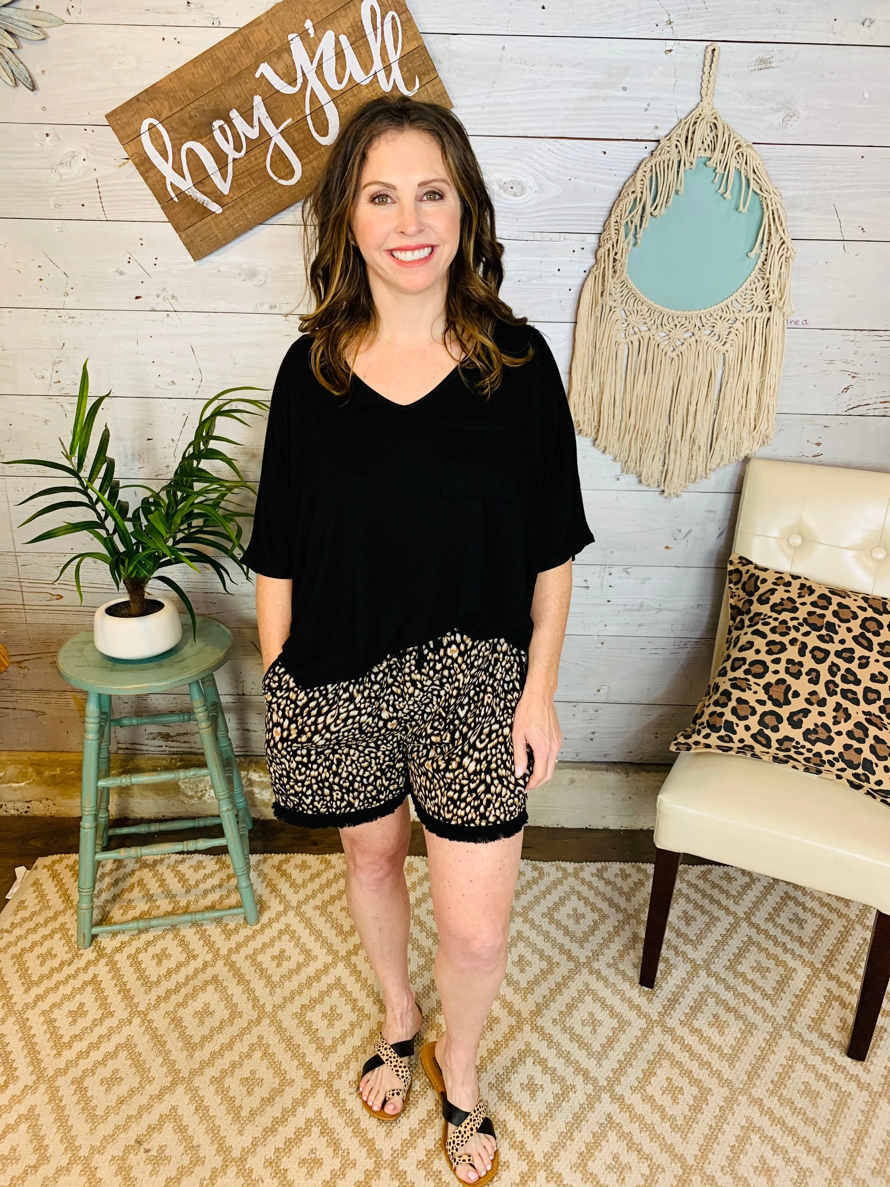 Cheetah Print Drawstring Shorts