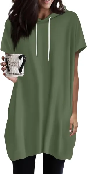ChicCrate Women's Summer Oversized Hoodies Pullover Short Sleeve Solid Color Soft Loose Casual Shirt Tops with Pockets