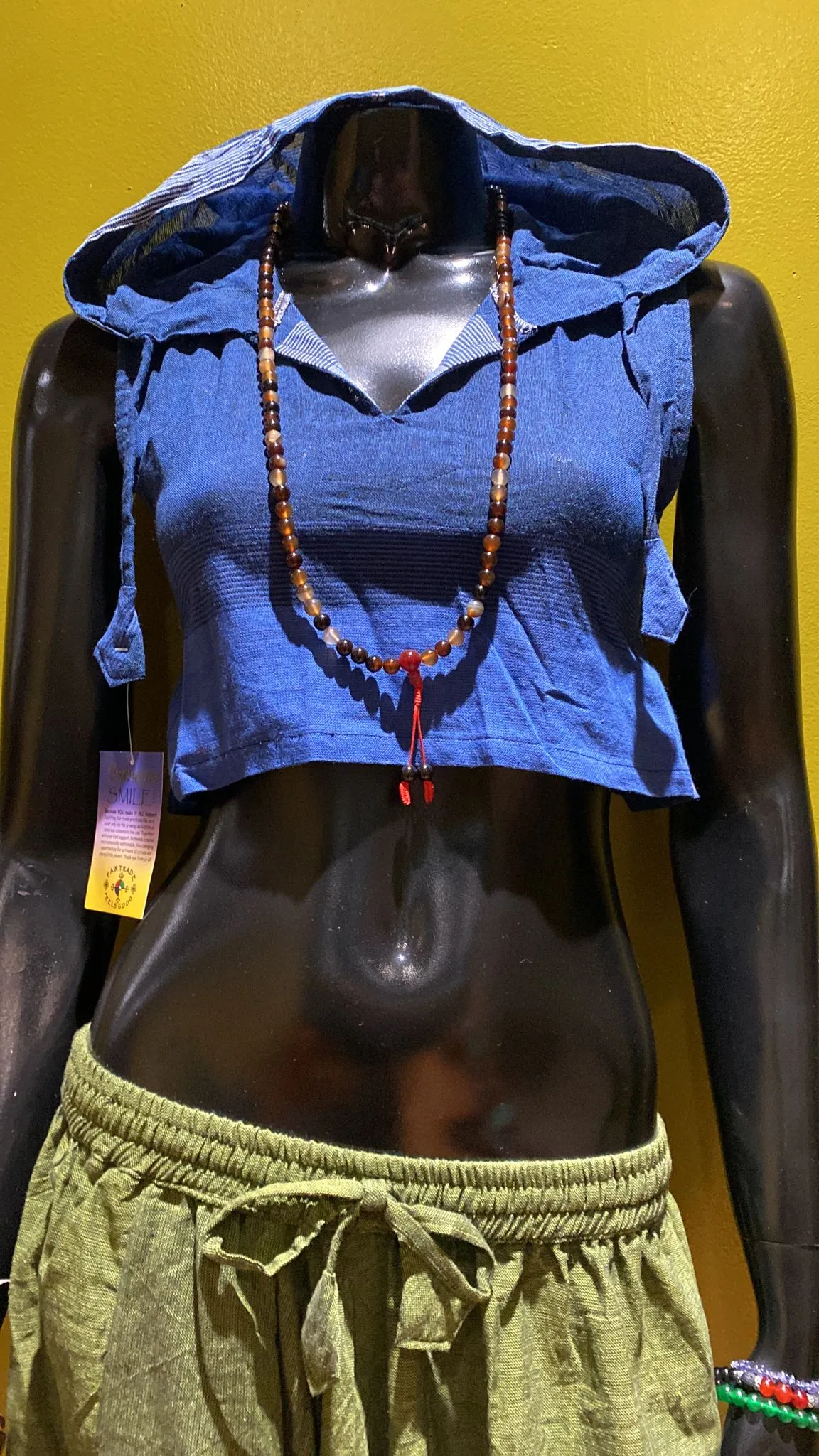 Cotton Sleeveless Crop-Top Hoodie - Tri Color
