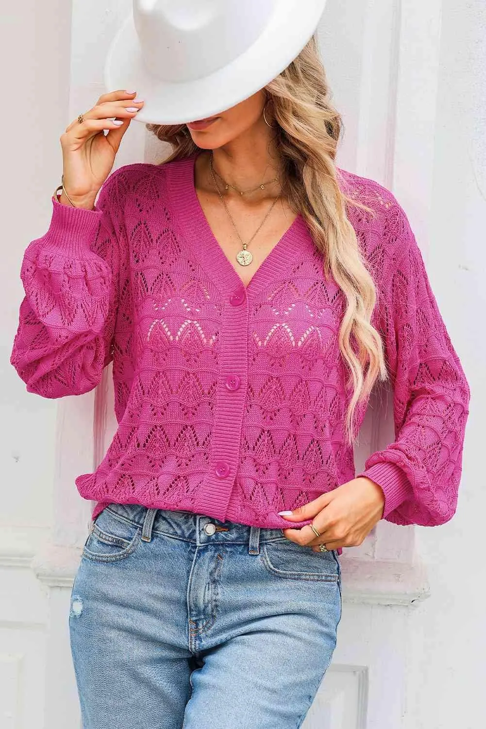 Cozy Any Season Buttoned V-Neck Open Knit Cardigan