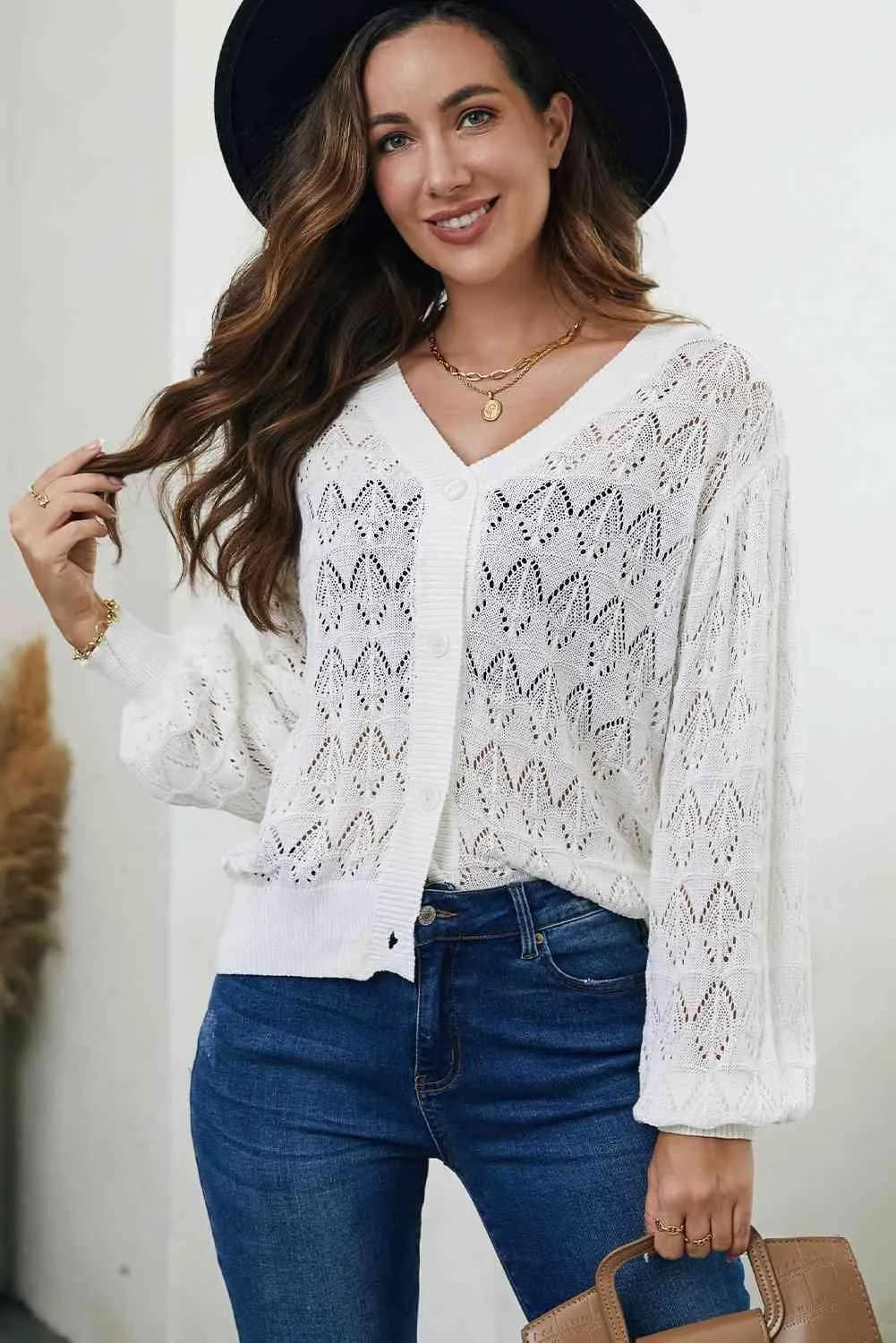 Cozy Any Season Buttoned V-Neck Open Knit Cardigan