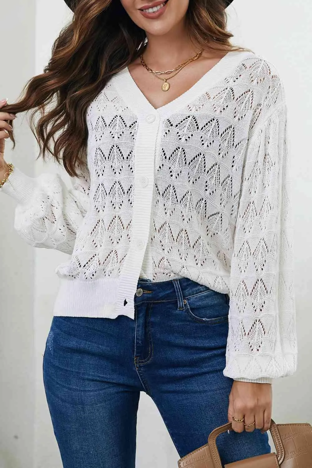 Cozy Any Season Buttoned V-Neck Open Knit Cardigan