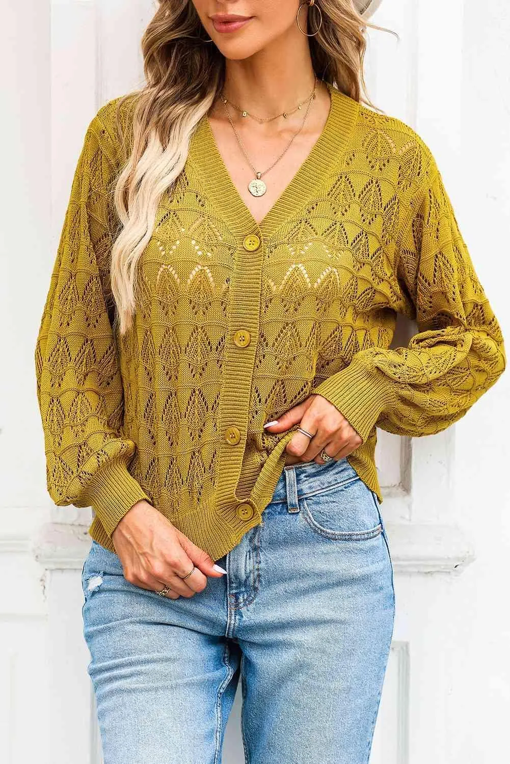 Cozy Any Season Buttoned V-Neck Open Knit Cardigan