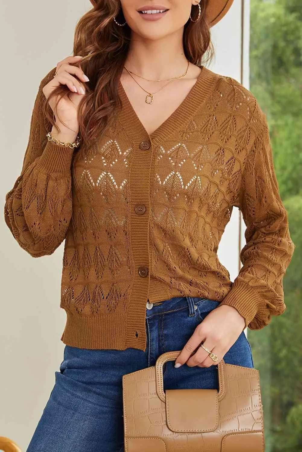 Cozy Any Season Buttoned V-Neck Open Knit Cardigan