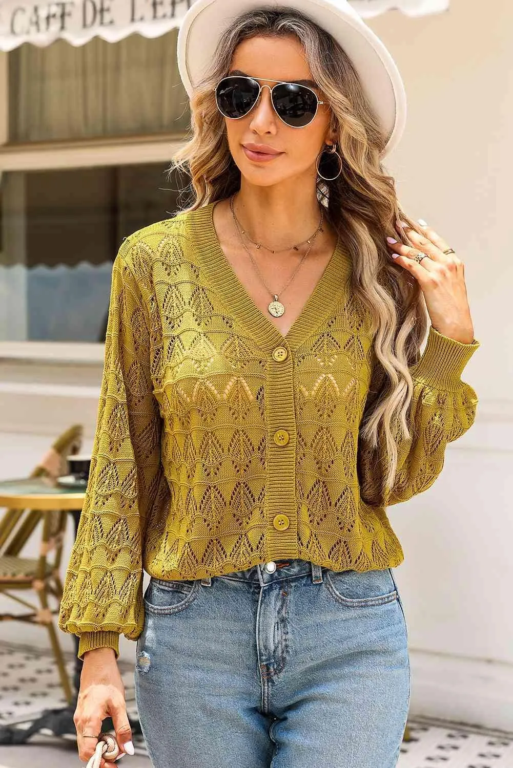 Cozy Any Season Buttoned V-Neck Open Knit Cardigan