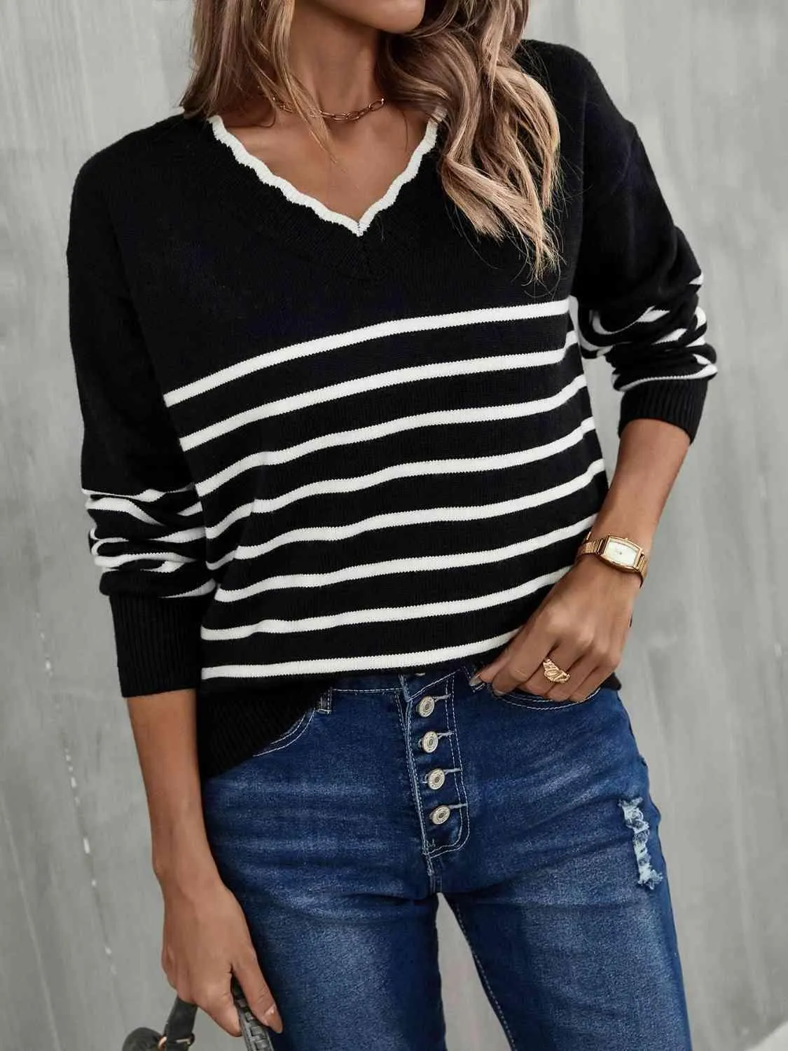 Cozy Season Striped V Neck Sweater