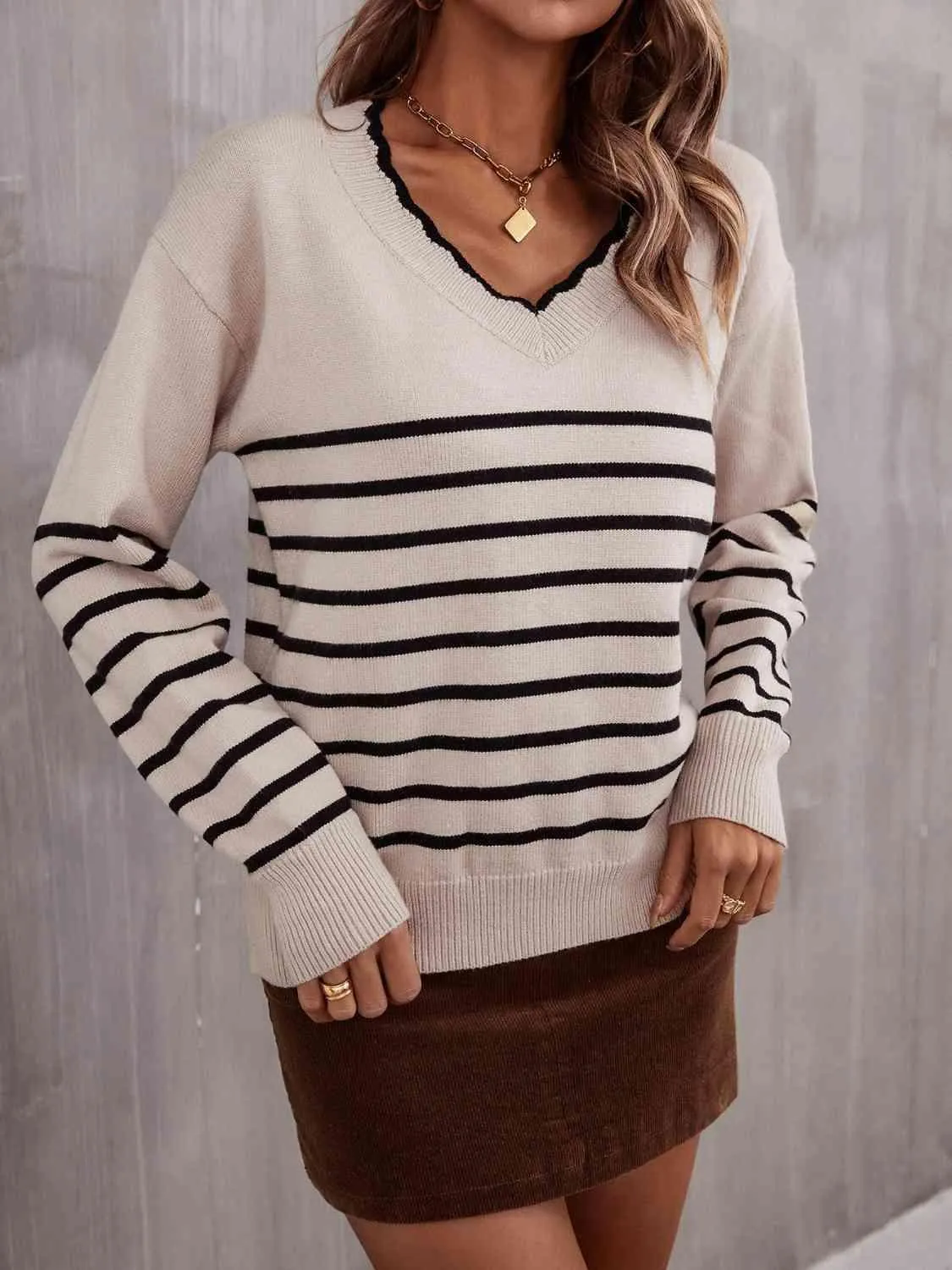 Cozy Season Striped V Neck Sweater