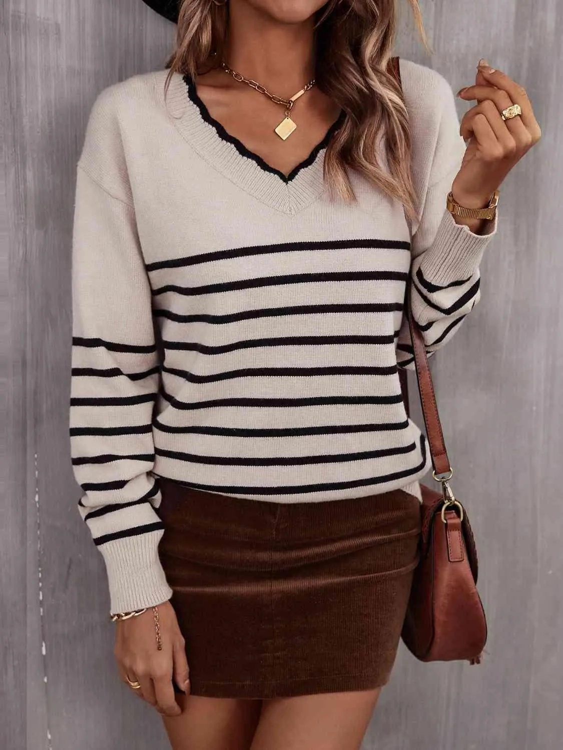 Cozy Season Striped V Neck Sweater