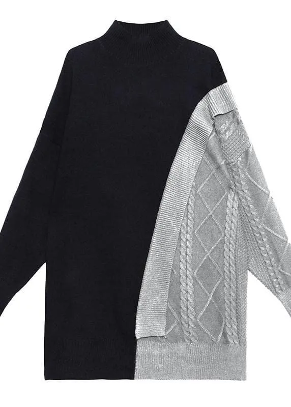Cute gray clothes For Women high neck patchwork trendy plus size knitwear