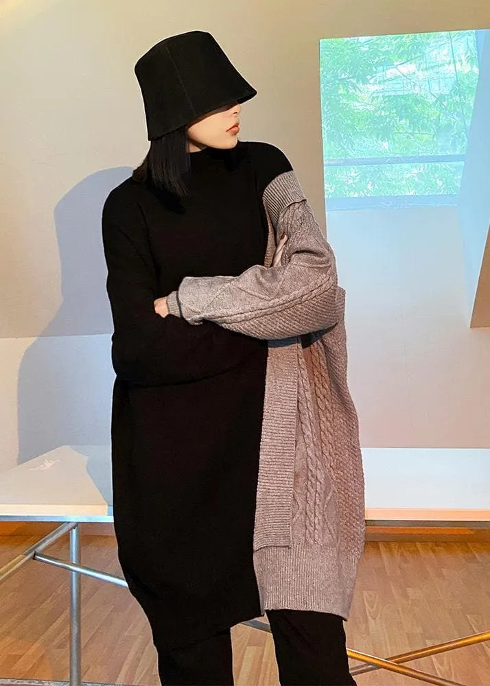 Cute gray clothes For Women high neck patchwork trendy plus size knitwear