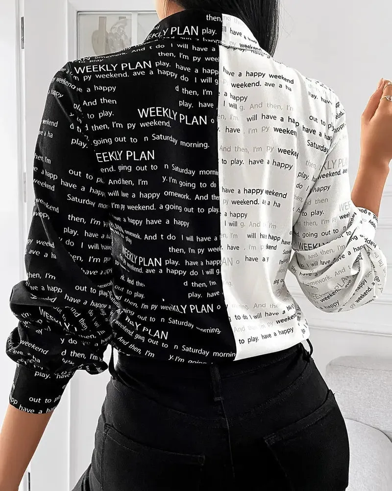 Deanwangkt - Letter Print Colourblock Long Sleeve Shirt