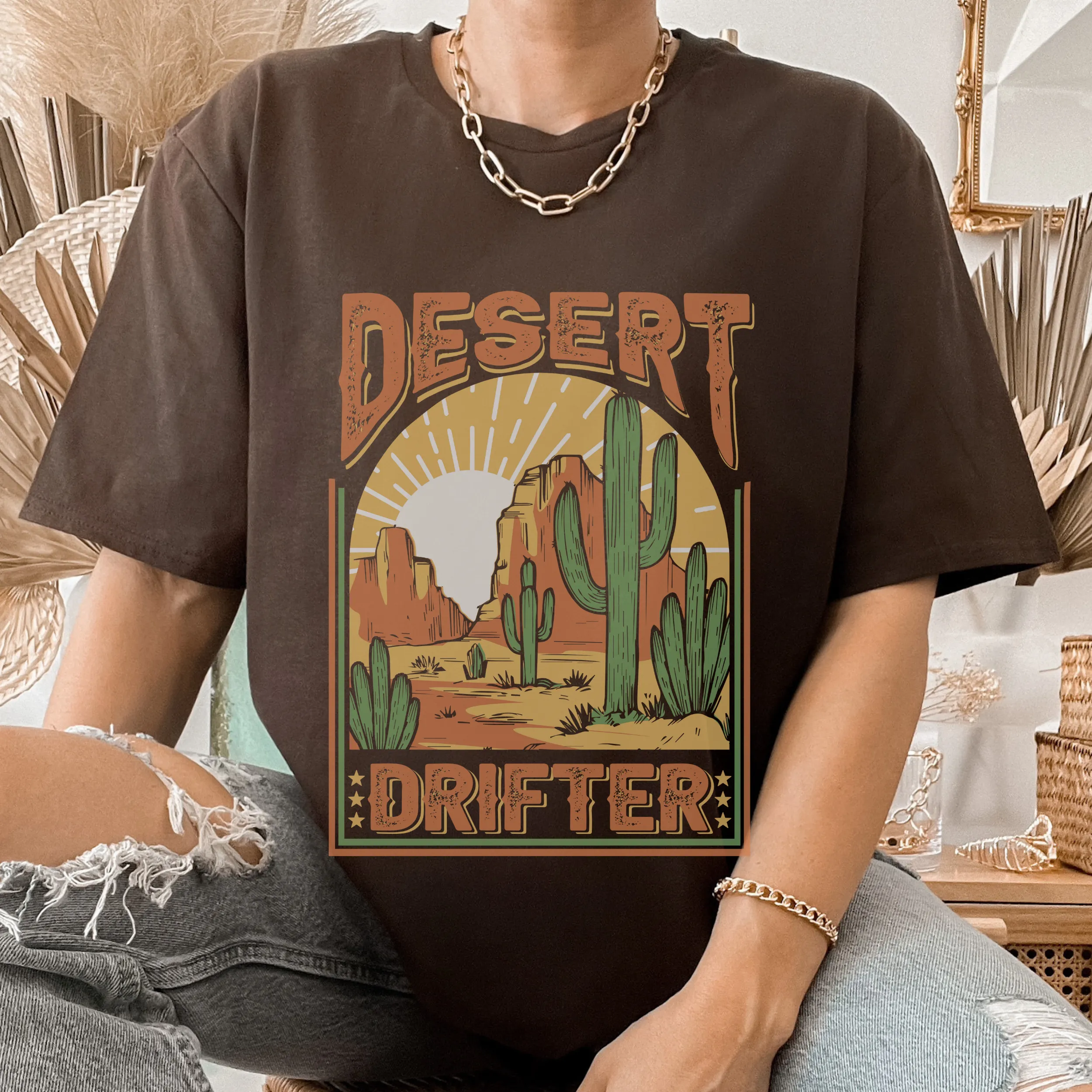 Desert Drifter Bella Canvas® Unisex Soft cotton T-shirt in Olive, Black, Grey, White or Brown Trendy Distressed Desert Design