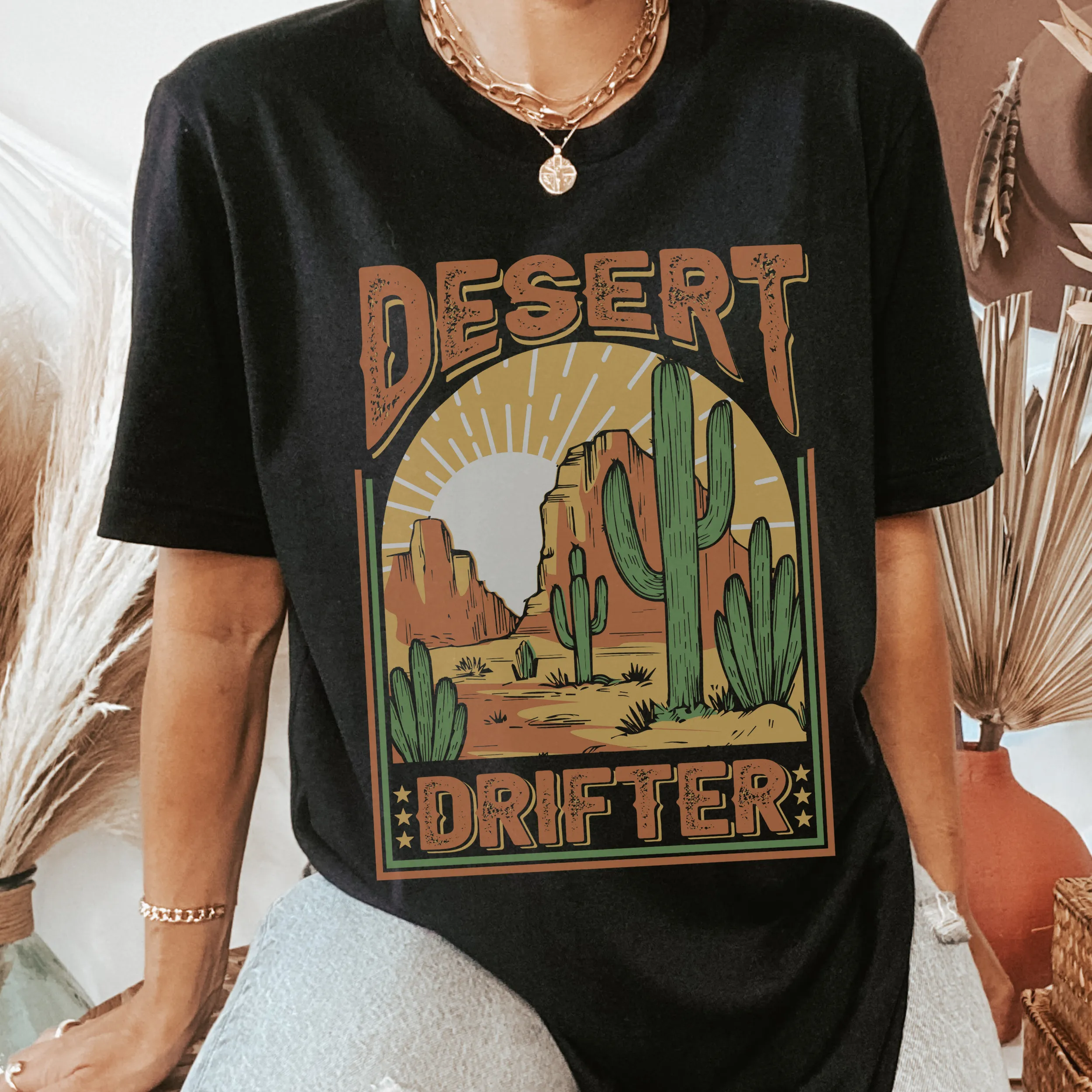 Desert Drifter Bella Canvas® Unisex Soft cotton T-shirt in Olive, Black, Grey, White or Brown Trendy Distressed Desert Design