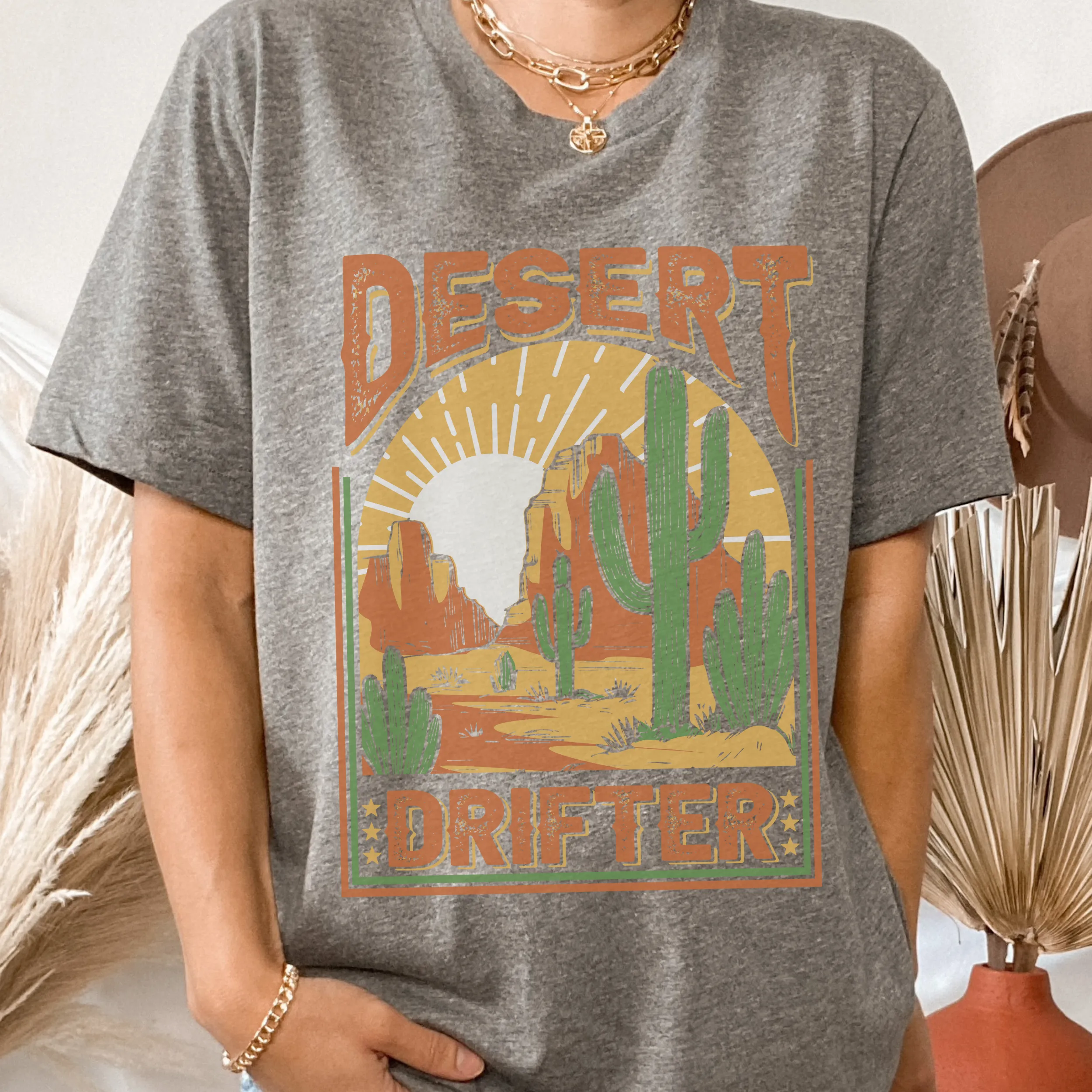 Desert Drifter Bella Canvas® Unisex Soft cotton T-shirt in Olive, Black, Grey, White or Brown Trendy Distressed Desert Design