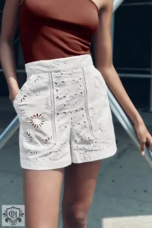Embroidered High Waisted Shorts