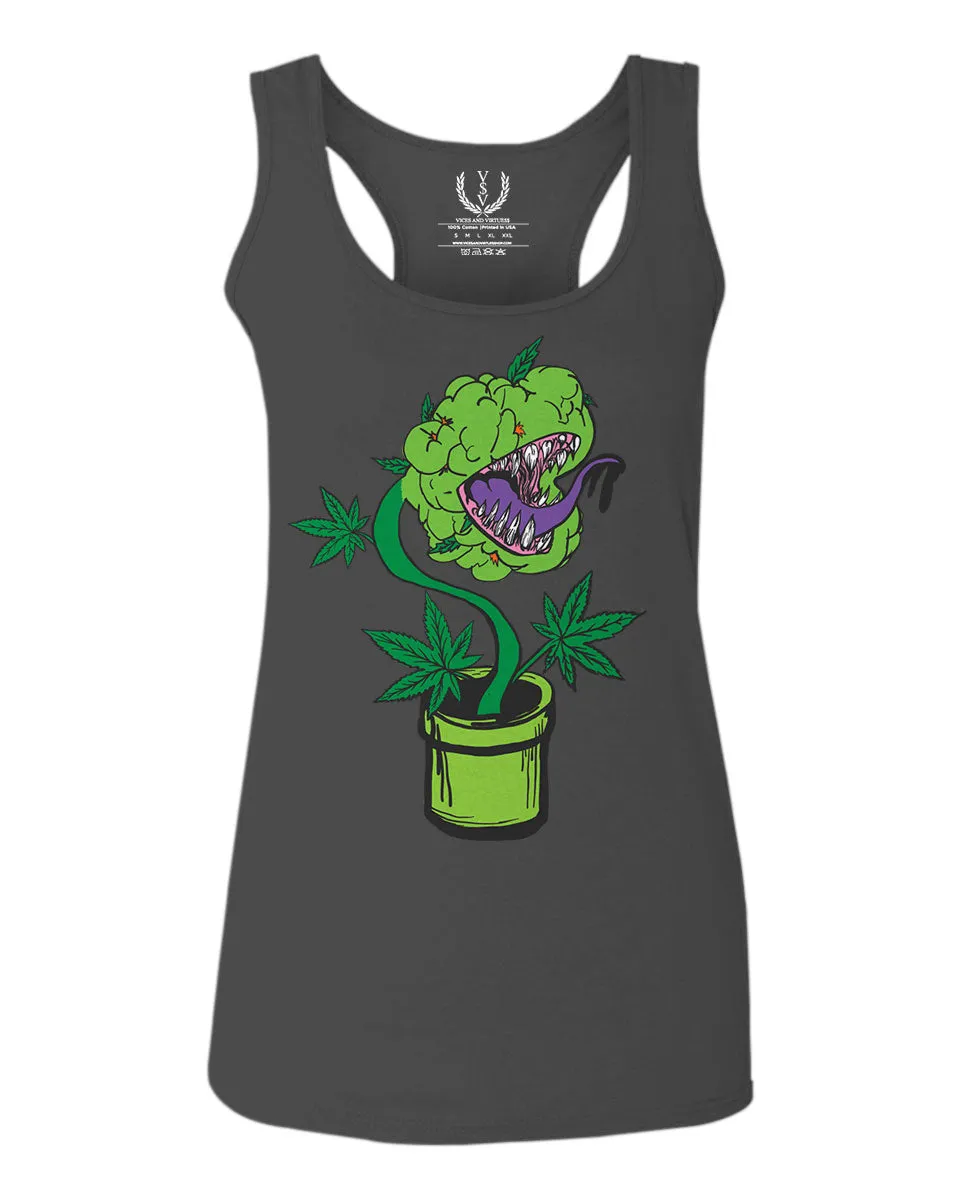 Front Funny 420 Stoned Day Weed Marijuana Pot Leaf Cannabis Plant  women's Tank Top sleeveless Racerback