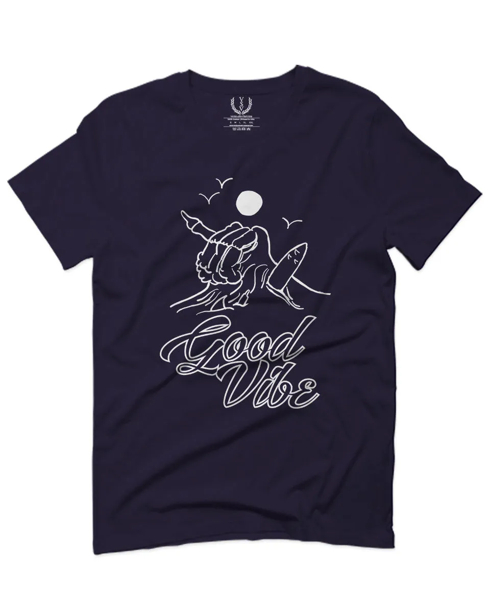 Front Good Vibe Bones Hand Shaka Cool Summer surf Beach Hipster Graphic For men T Shirt
