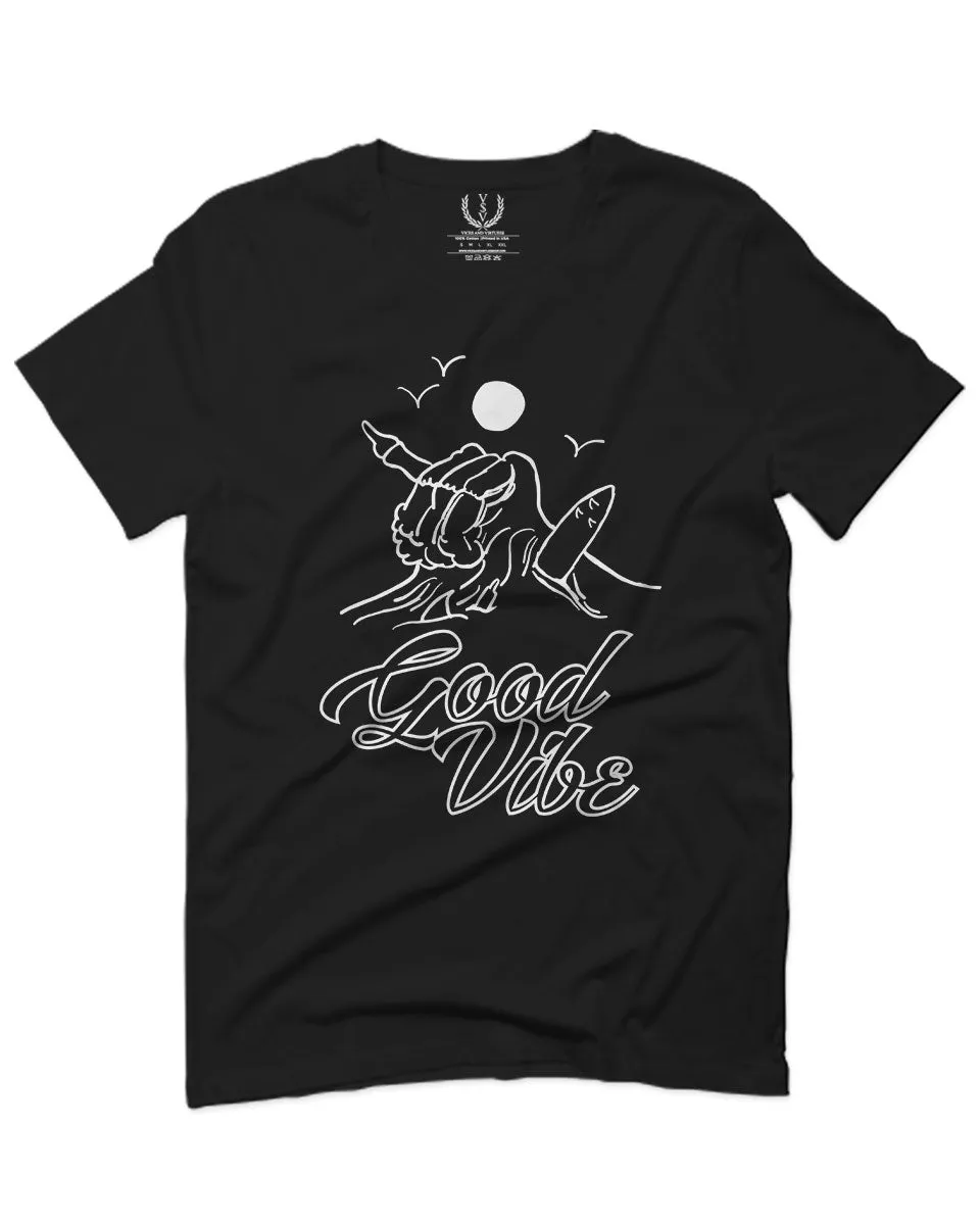 Front Good Vibe Bones Hand Shaka Cool Summer surf Beach Hipster Graphic For men T Shirt