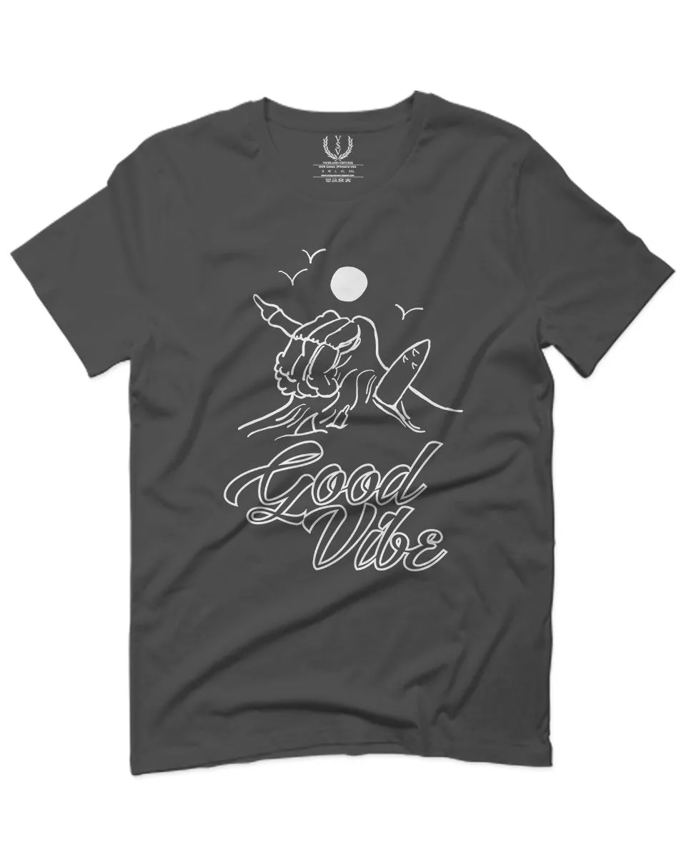 Front Good Vibe Bones Hand Shaka Cool Summer surf Beach Hipster Graphic For men T Shirt