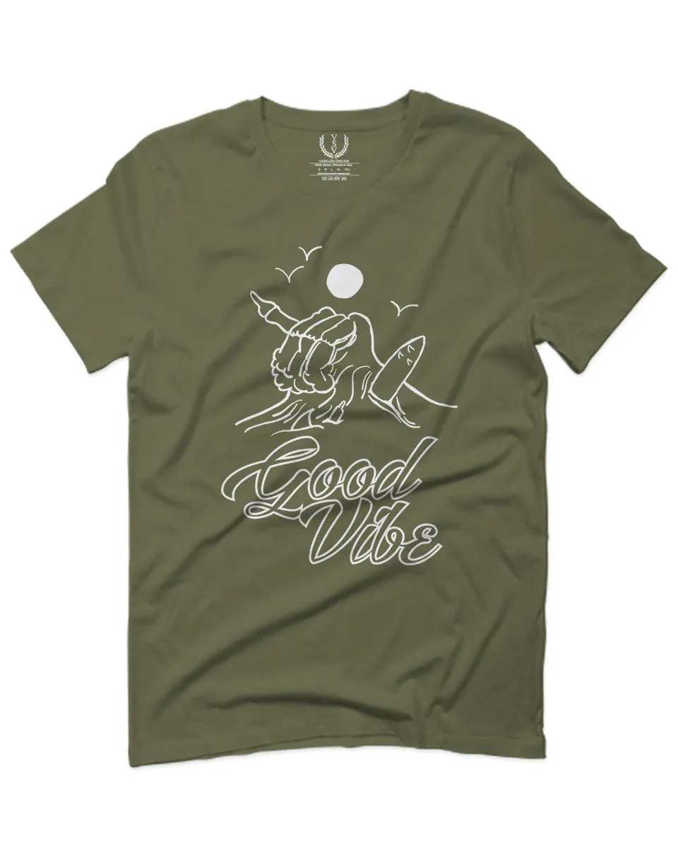 Front Good Vibe Bones Hand Shaka Cool Summer surf Beach Hipster Graphic For men T Shirt