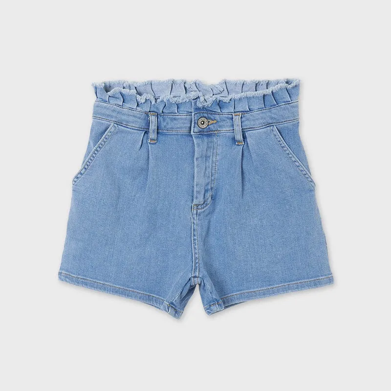 girls gathered waist denim shorts