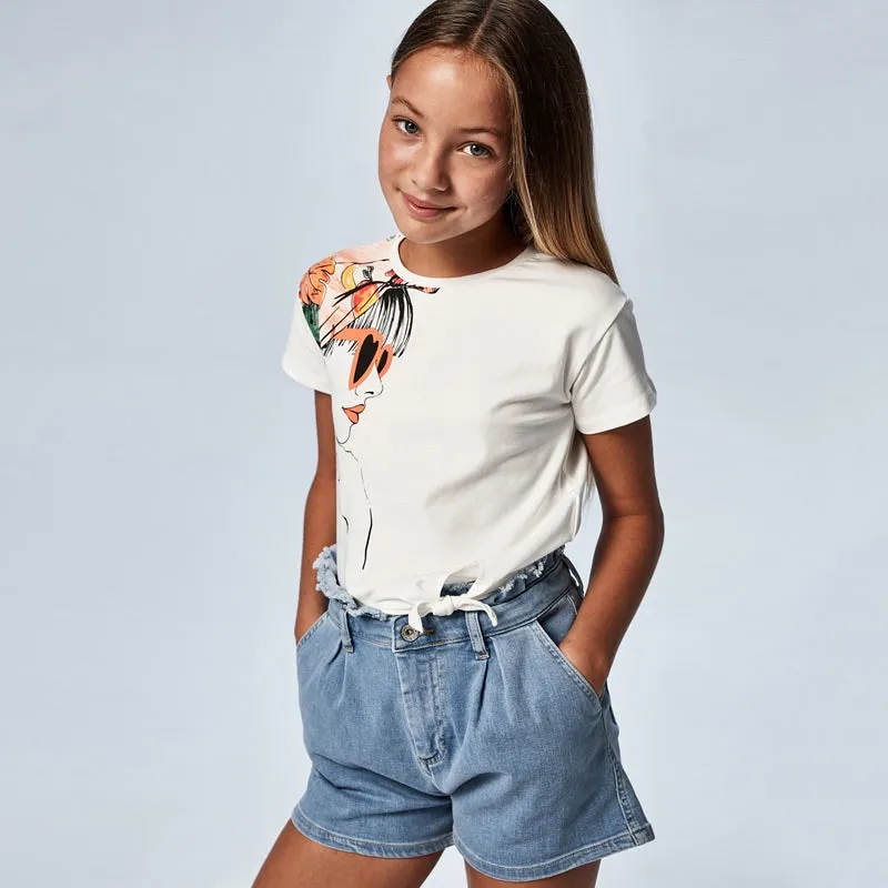 girls gathered waist denim shorts