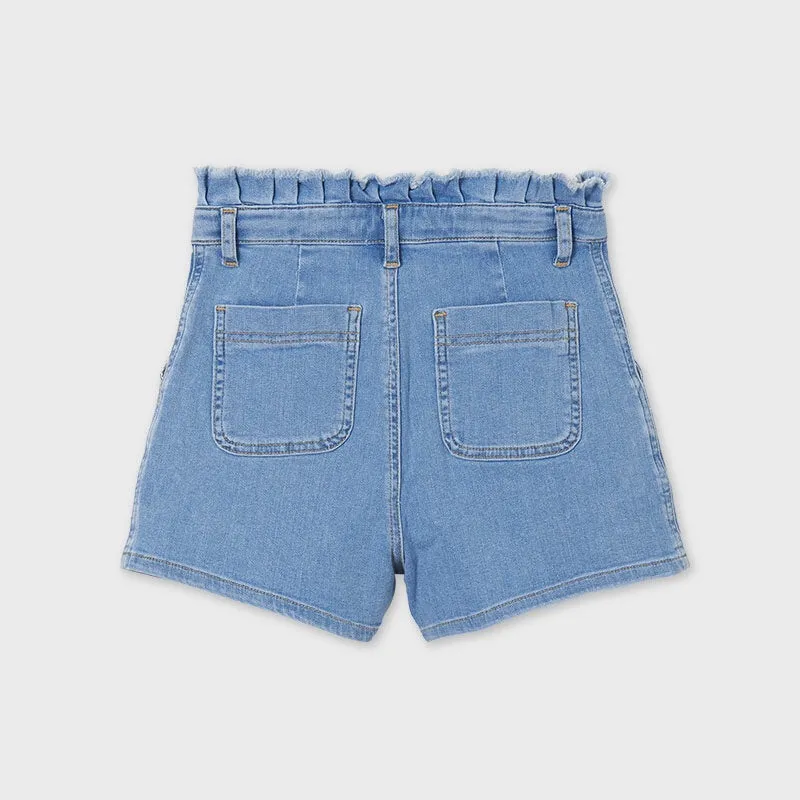 girls gathered waist denim shorts