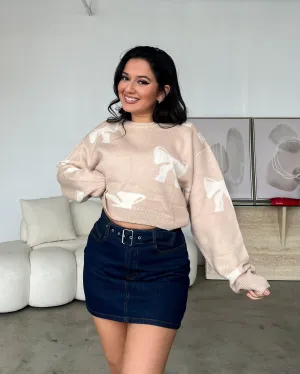 Girls Girl Beige Bow Knit Sweater